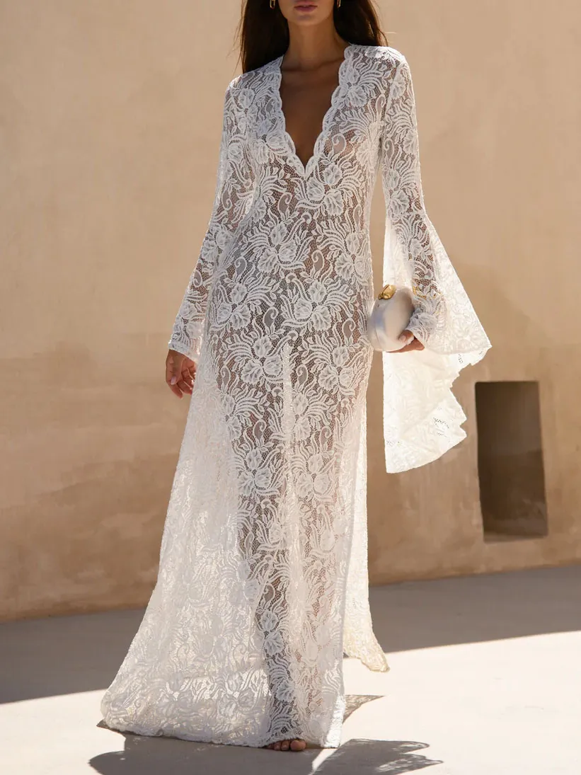 Lace Bell Sleeve Maxi Dress
