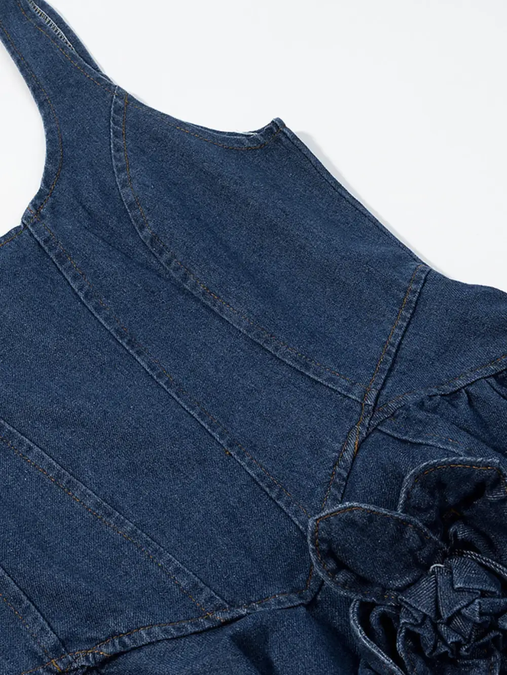 Floral Denim Ruffle Dress Casual