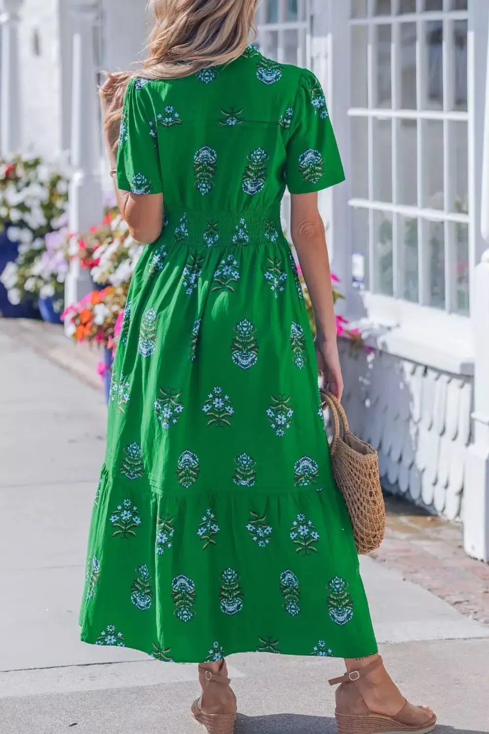 Relaxed Floral Print Smocked Waist Maxi Dress