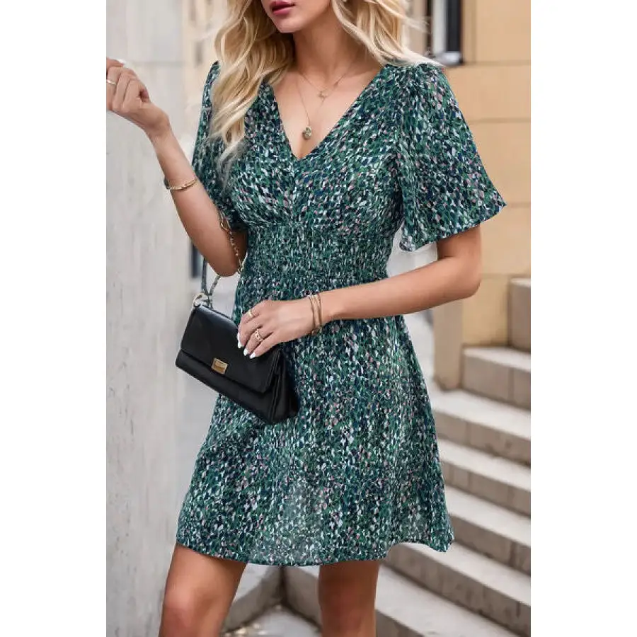 Smocked Crisscross V-Neck Mini Dress