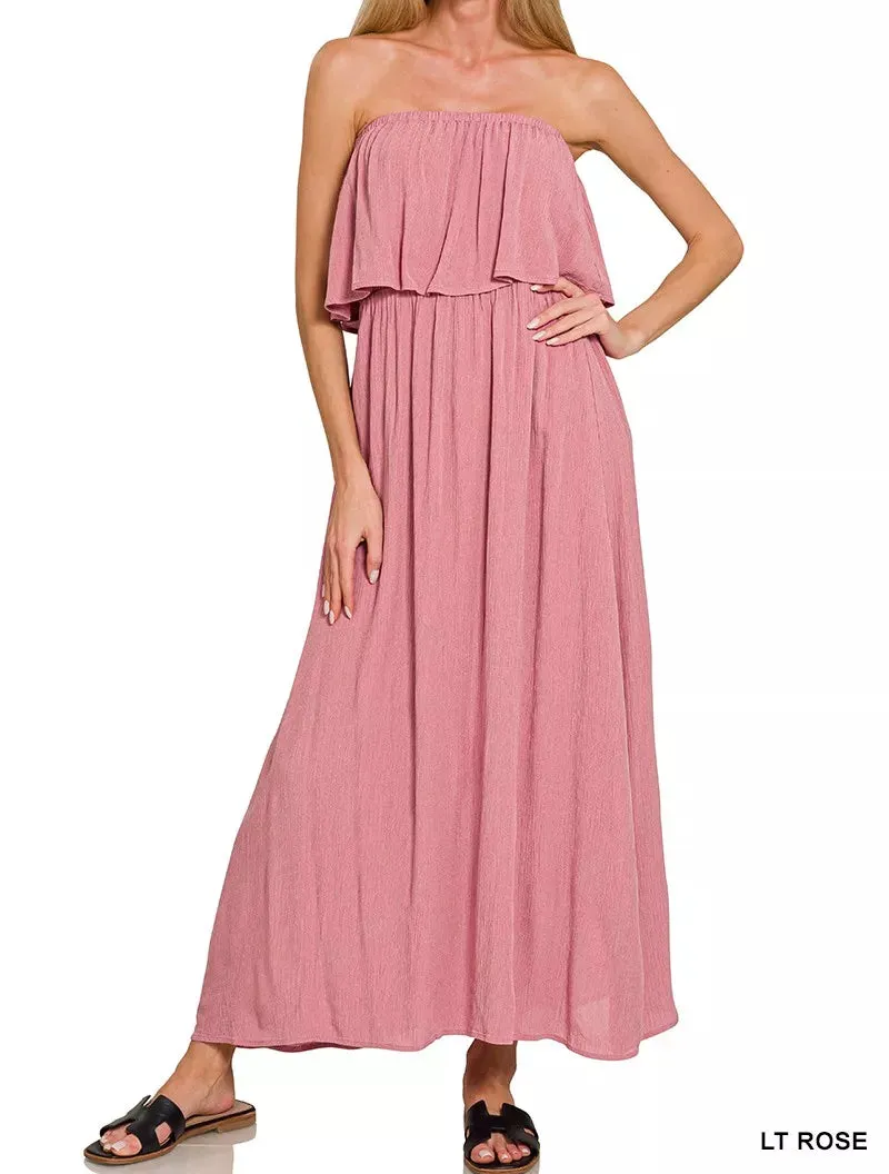 Woven Crinkle Strapless Maxi Dress