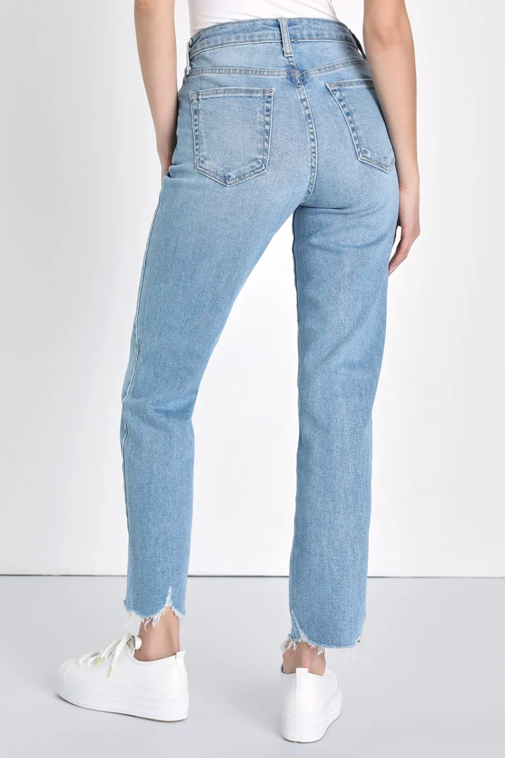 Casual Style High-Waisted Straight-Leg Jeans