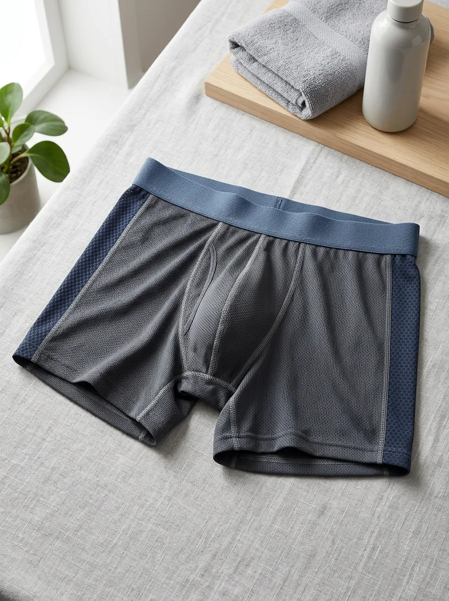Men's Athletic Performance Mesh Grey Blue Printed Boxer Briefs