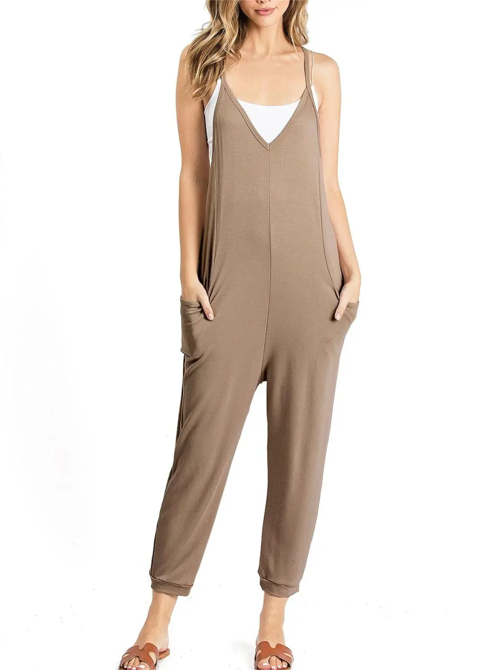 Pocketed V-Neck Jumpsuit