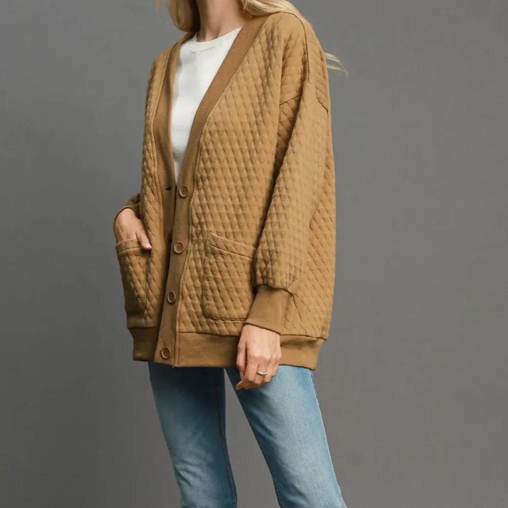 Cable Knit Textured Jacquard Pocket Detail Knit Cardigan