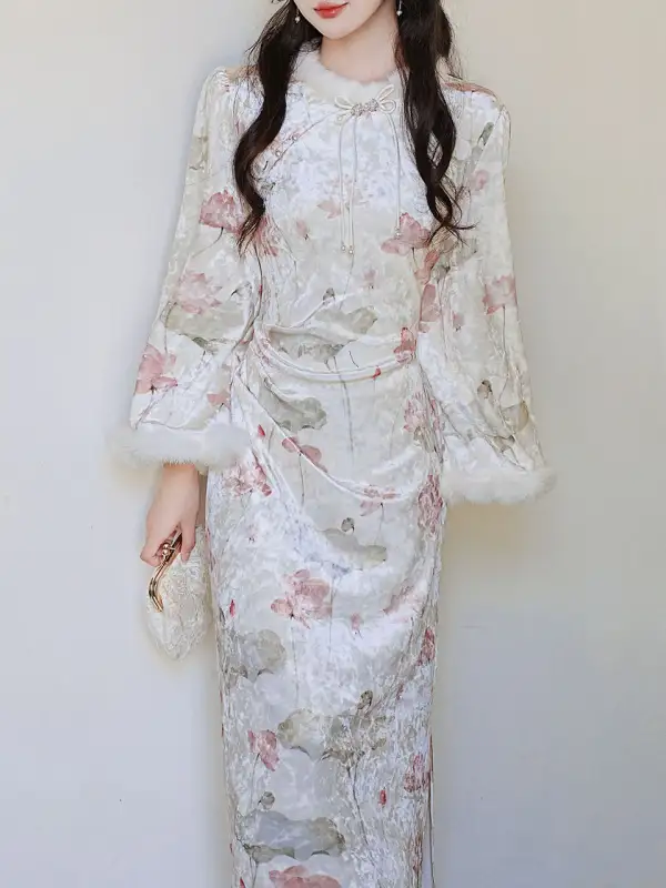 Velvet Cheongsam Cheongsam Maxi Dress