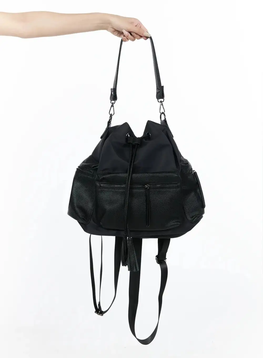 Drawstring Pocket Bucket Bag