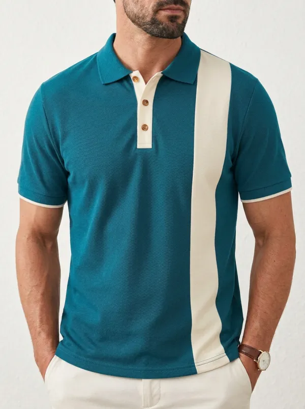 Men's Casual Vintage Style Color Block Striped Polo Shirt