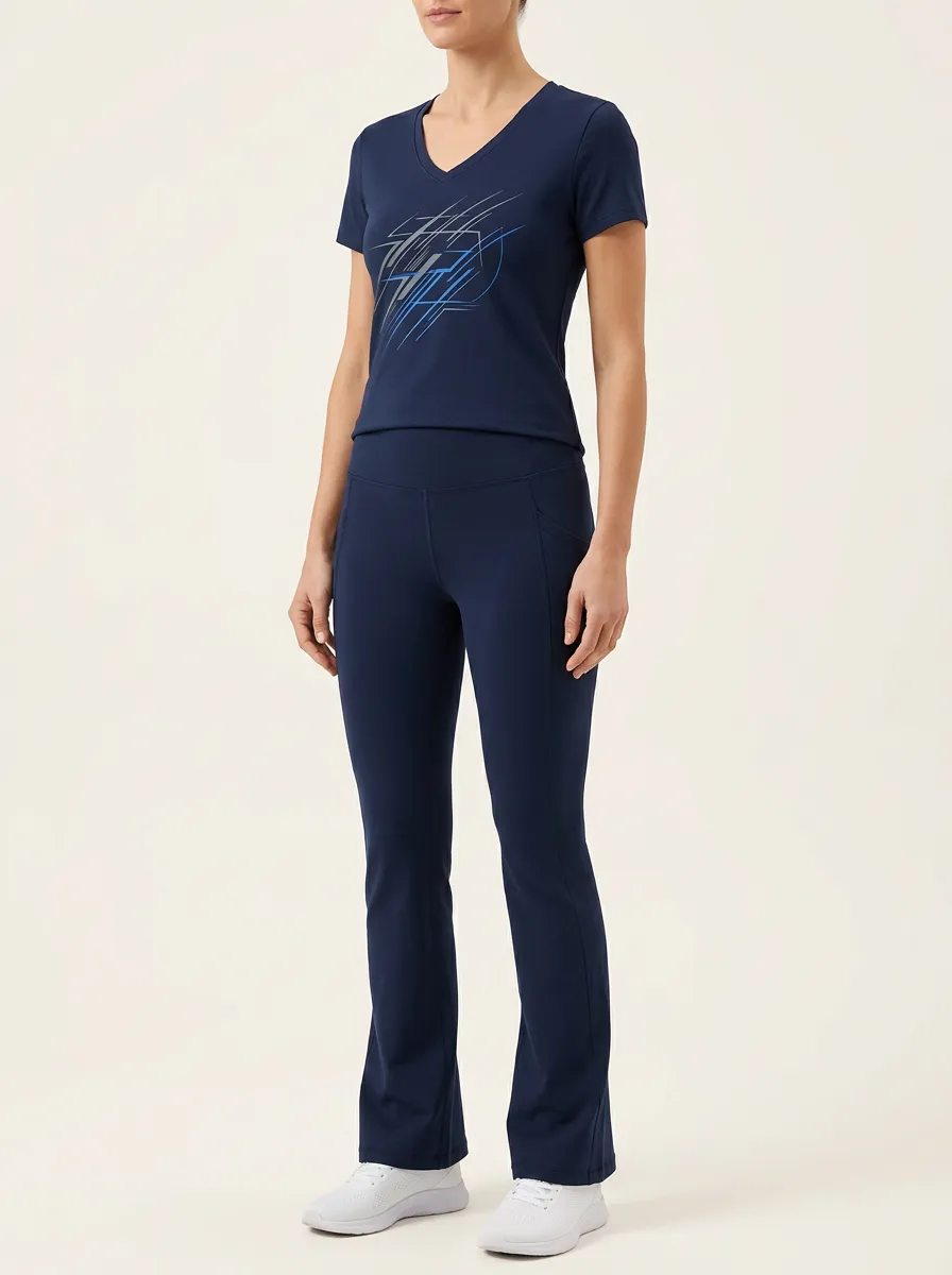 Women's Abstract Geometric Graphic V-Neck T-Shirt and Flare Leggings Set