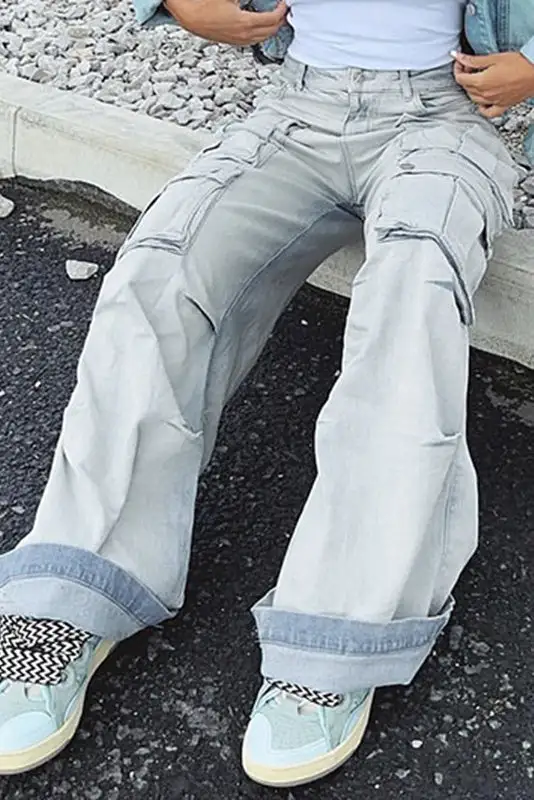 High-Waist Multi-Pocket Straight-Leg Pants