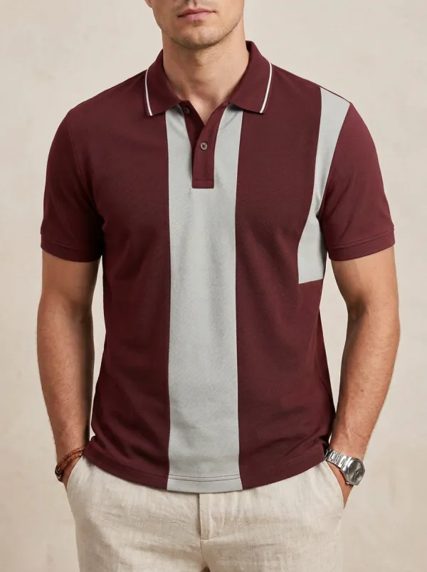 Men's Casual Fashion Colorblock Striped Printed Polo Shirt