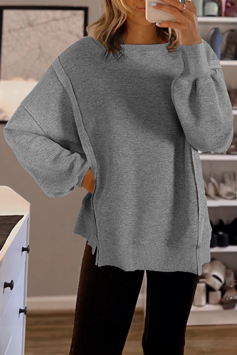 Women's Waffle Knit Oversized Fit Top