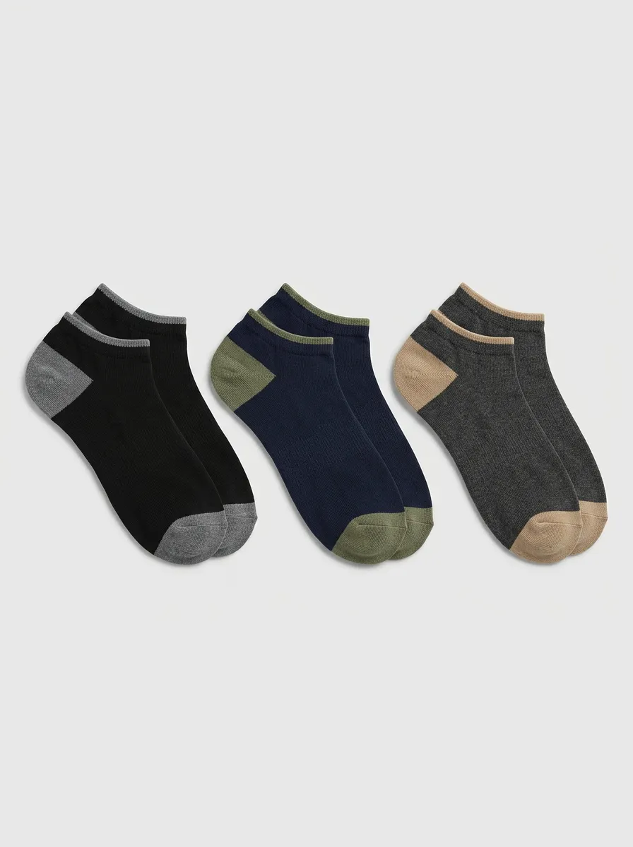 Men's 3-Pair Colorblock Ankle Sock Set