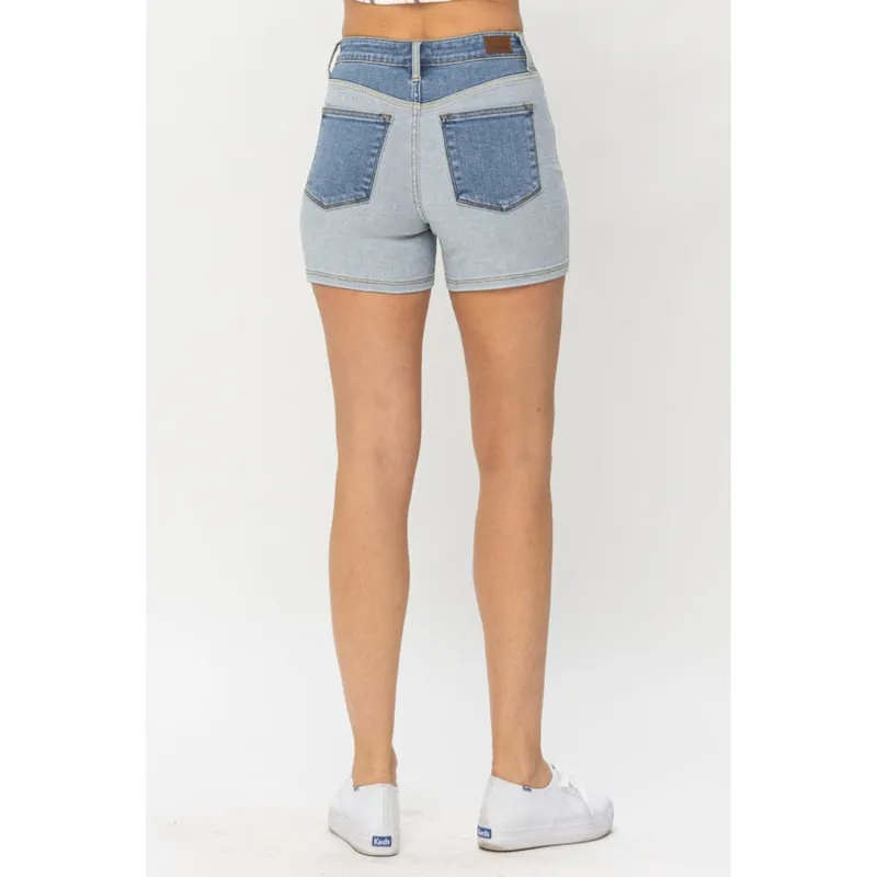 Plus Size Color-Block Denim Shorts
