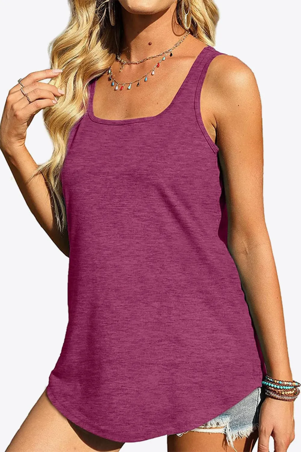 Curved Hem Square Neck Tank Top