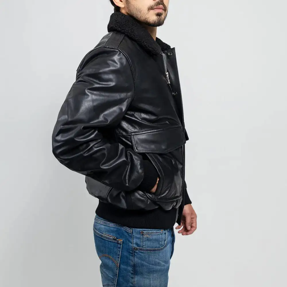 Structured Leather Biker Bomber Motorcycle Jacket