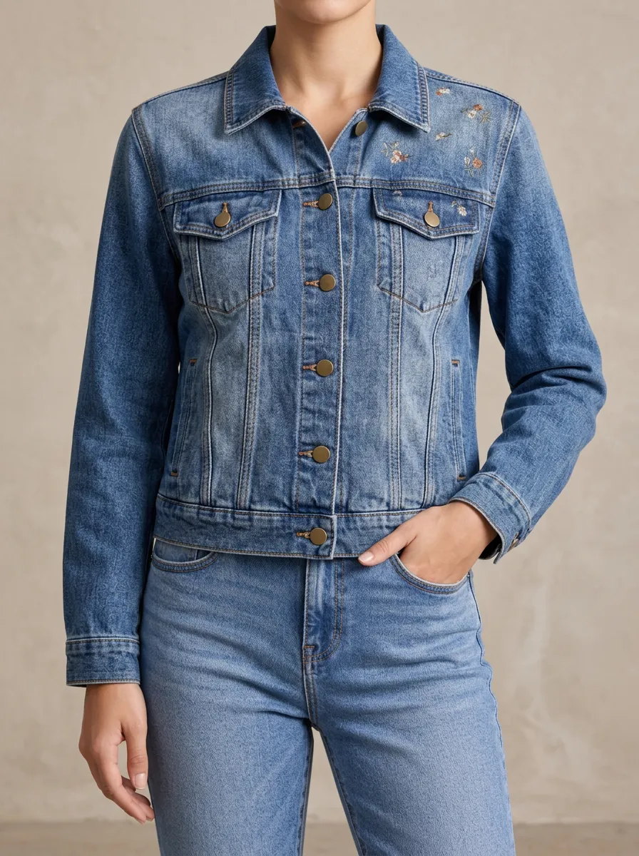 Short Sleeve Button Front Women's Denim Layering Jacket
