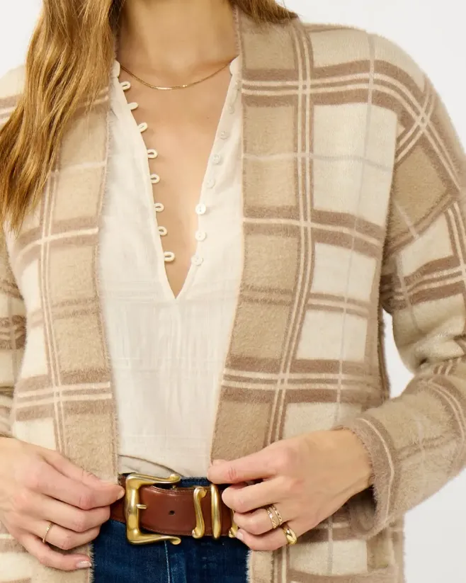 Plaid Open Front Cardigan