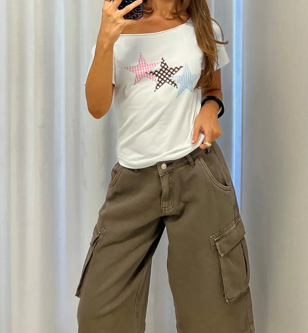 White Cropped Graphic Tee