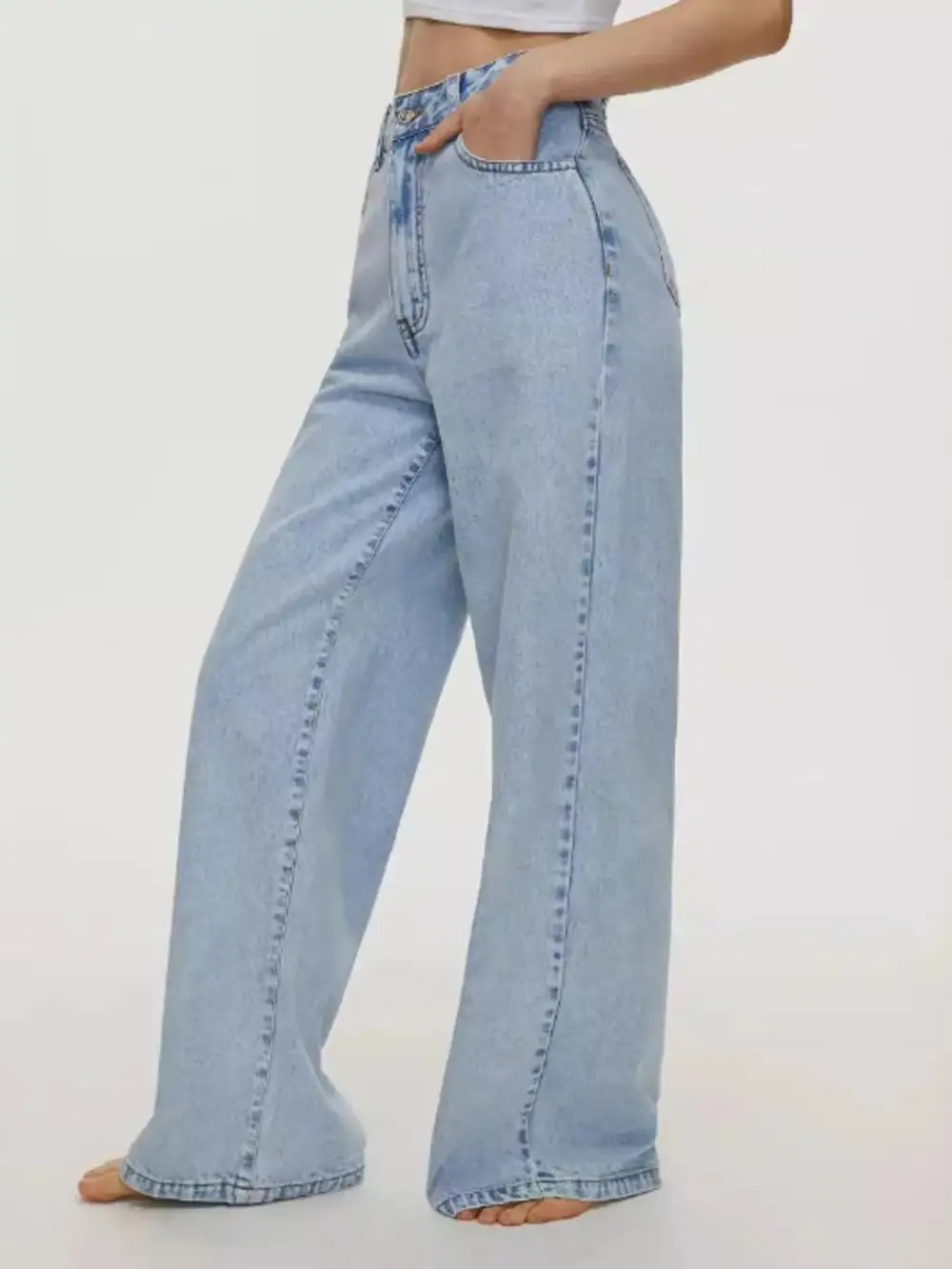 High Waisted Wide Leg Denim Jeans