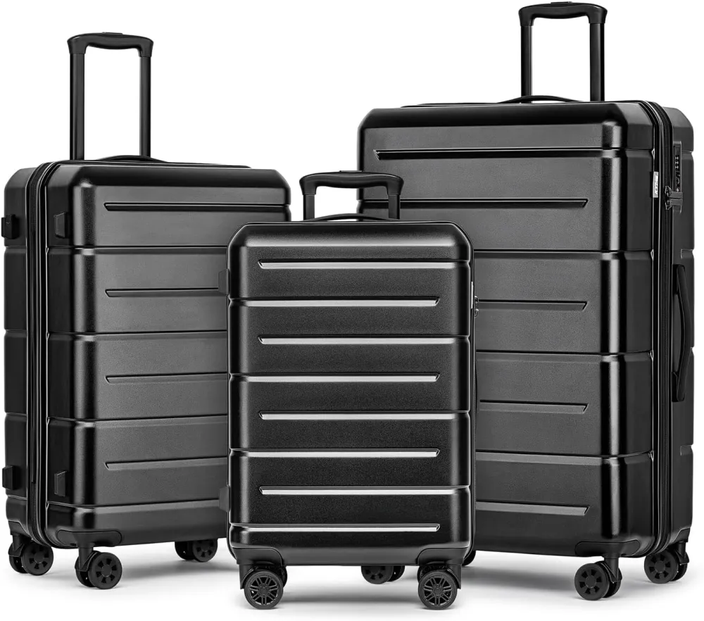 KYME 24 Inch Luggage,Checked Medium Suitcase with Spinner Wheels,Black