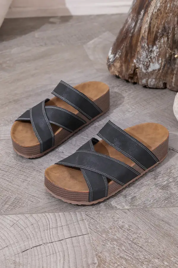 Contemporary Contrast Stitch Crossband Platform Sandals