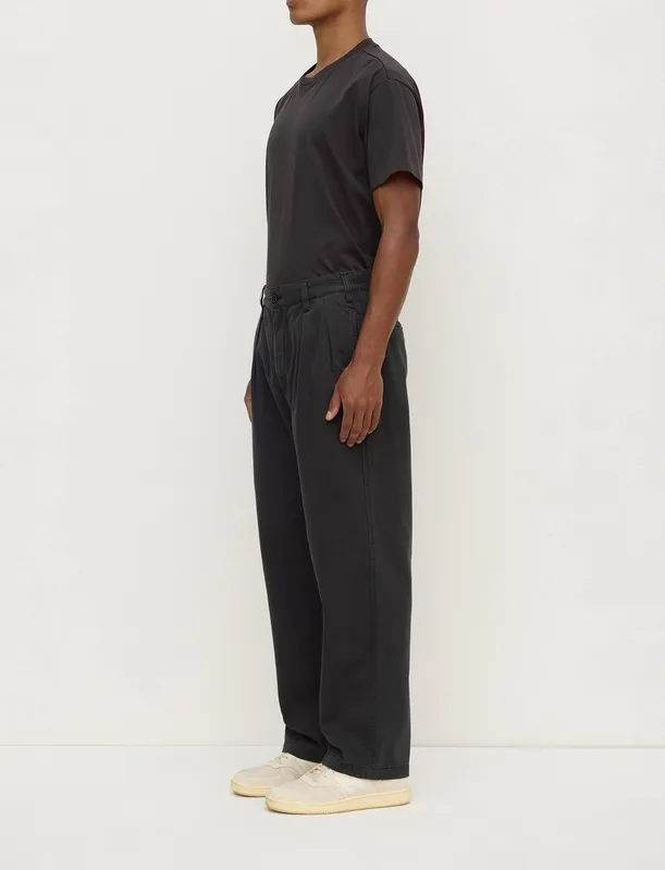 Washed Black Pleated Cotton Chinos