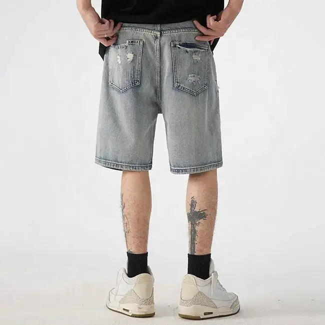 Relaxed Fit Ripped Washed Distressed Shorts