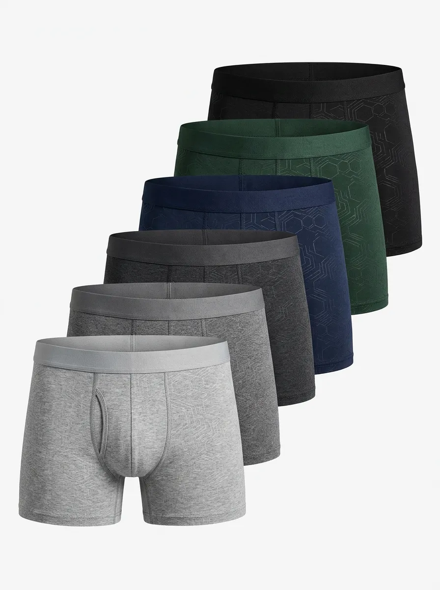 Men's Geometric Pattern Wide Waistband 6-Pack Boxer Briefs