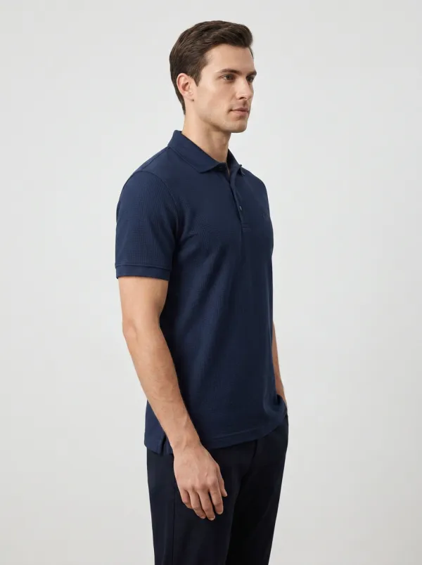 Refined Waffle-Knit Embroidered-Detail Men's Polo Shirt
