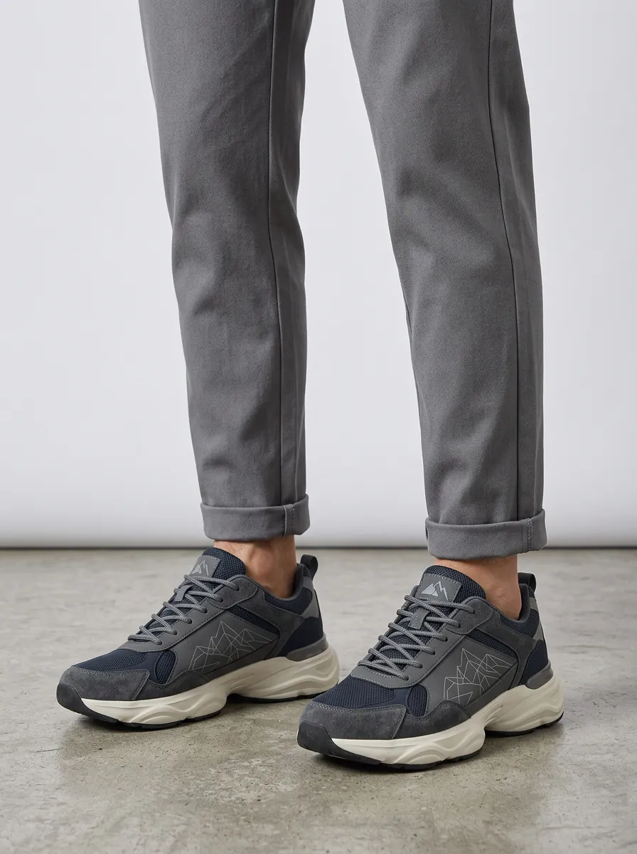 Men's Navy Outdoor Geometric Mountain Athletic Sneakers