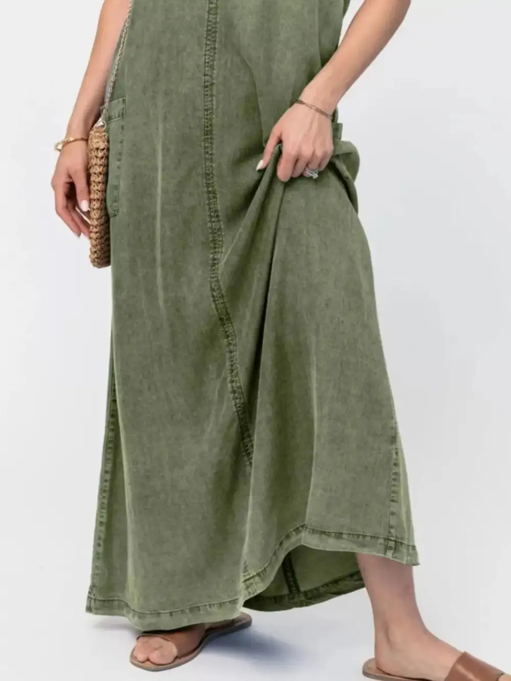 Casual Washed Denim Cami Maxi Dress