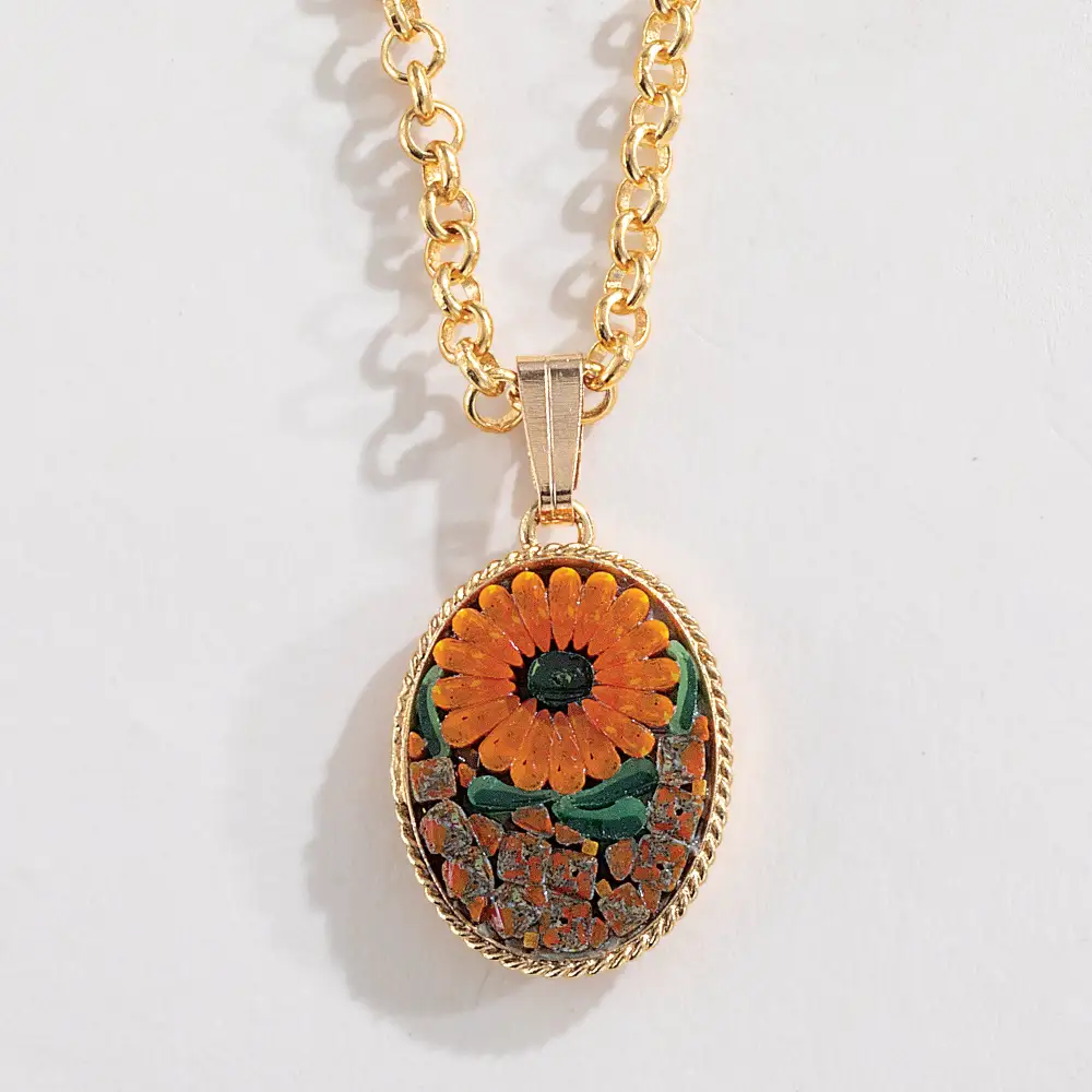 Minimal Glass Mosaic Floral Pendant Necklace