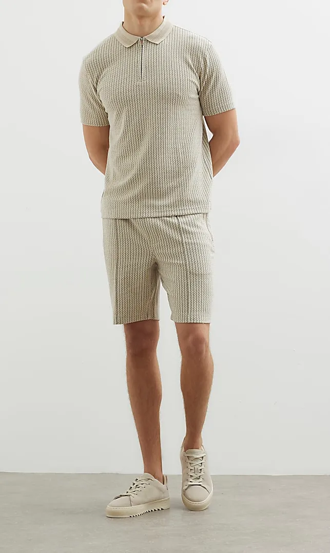Men's Casual Fashion Slim Fit Zip Neck Short Sleeve Polo Shirt