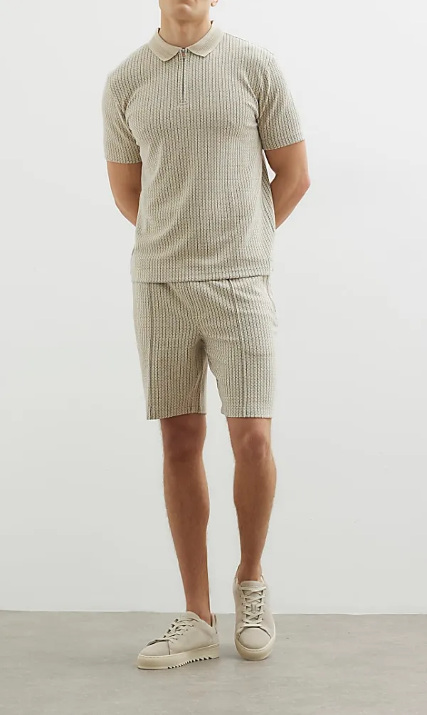 Men's Casual Fashion Slim Fit Zip Neck Short Sleeve Polo Shirt