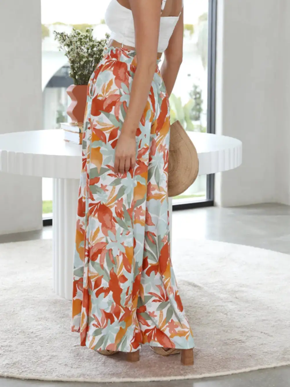 Printed Wide Leg Detail Pants