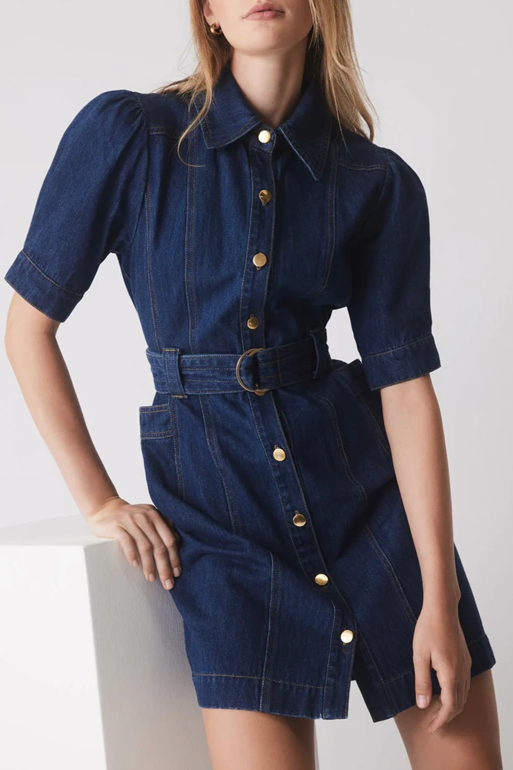 Indigo Denim Button - Front Mini Dress
