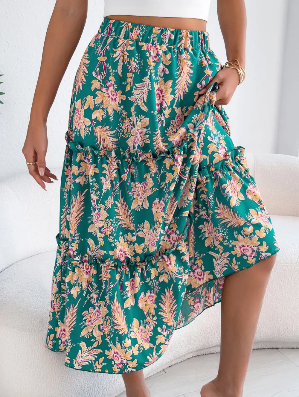 Floral Ruffle Midi Skirt