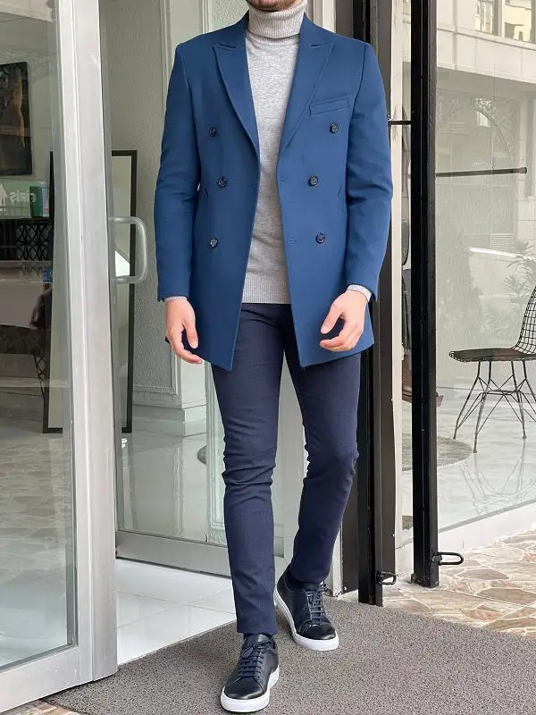 Double Breasted Slim Fit Wool Longline Long Coat