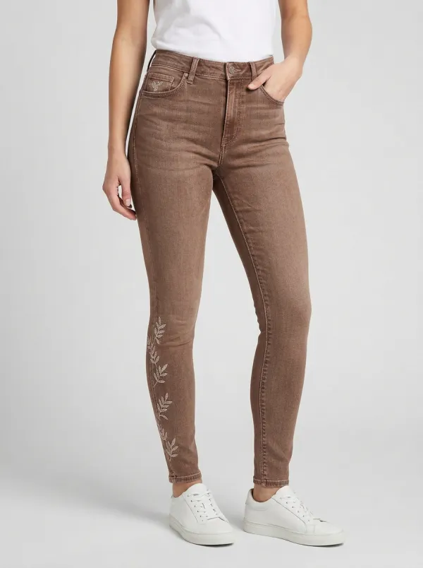 Women's Nature Botanical Leaf Embroidered Graphic Slim Jeans