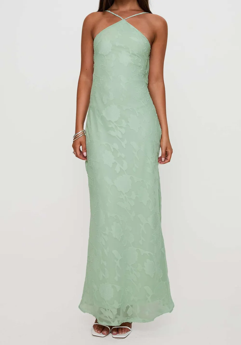 Wrap Effect Halter Maxi Dress