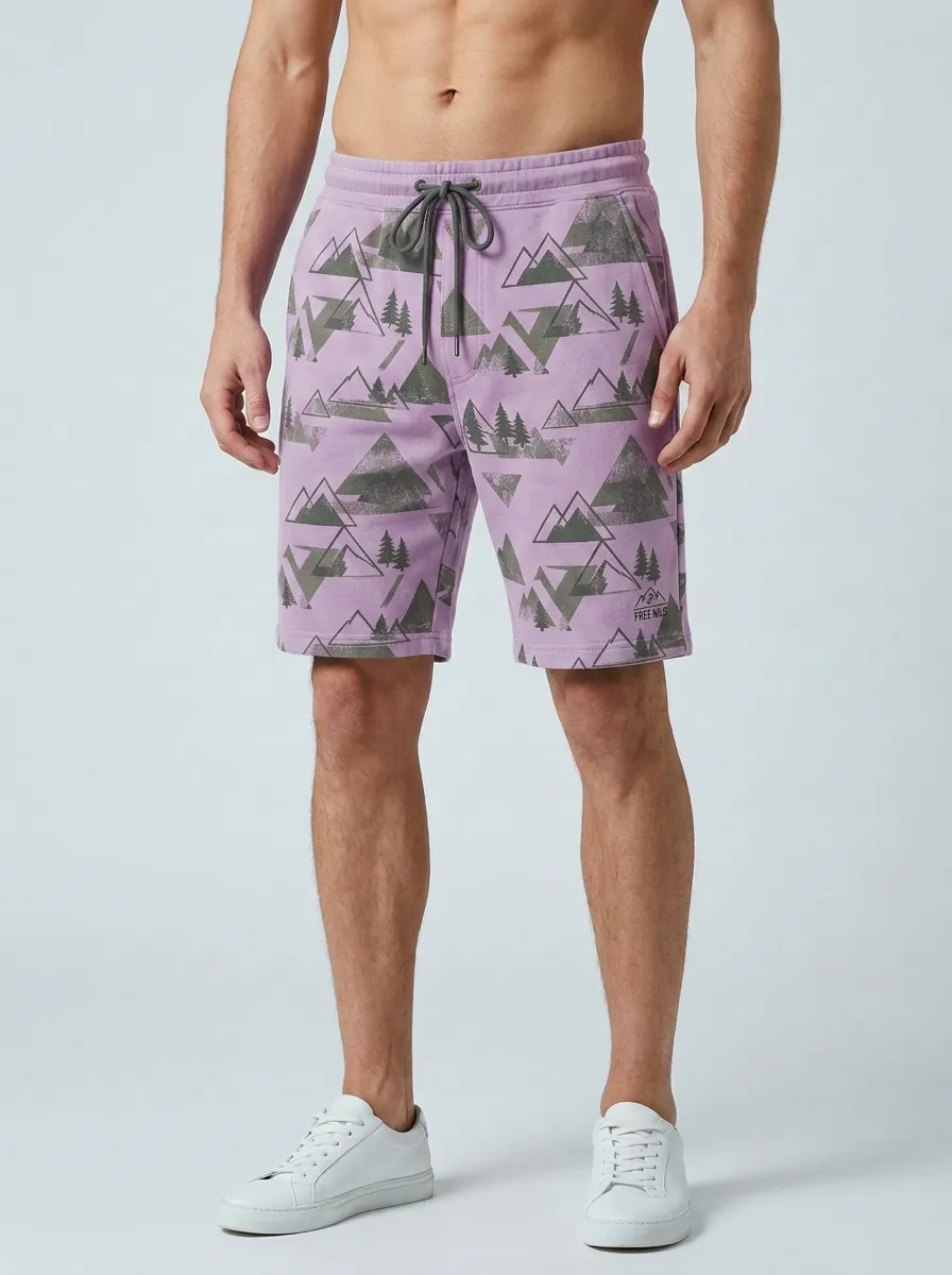 Men's Geometric Mountain Forest Drawstring Printed Sweat Shorts