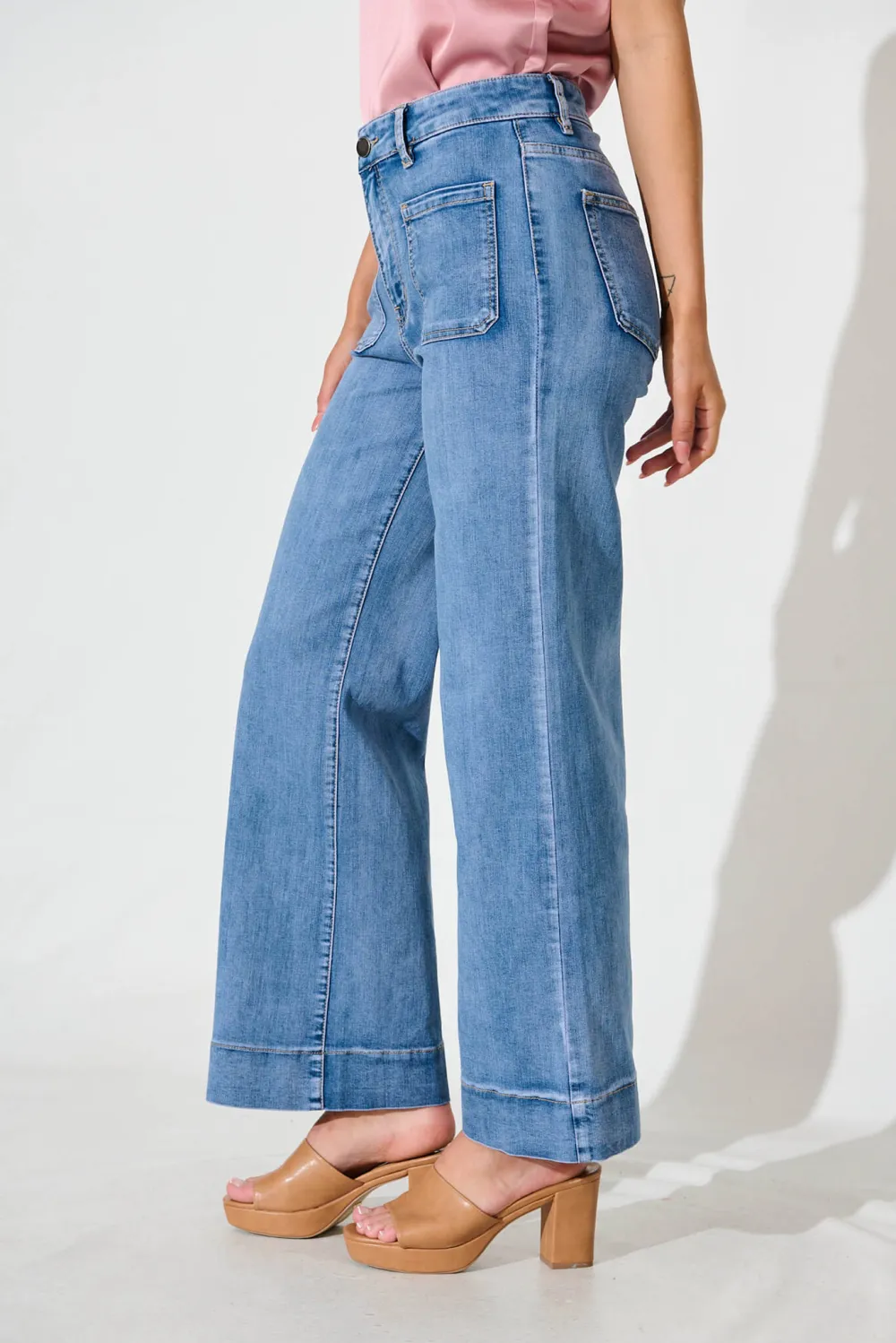 Blue High Waisted Wide Leg Jeans