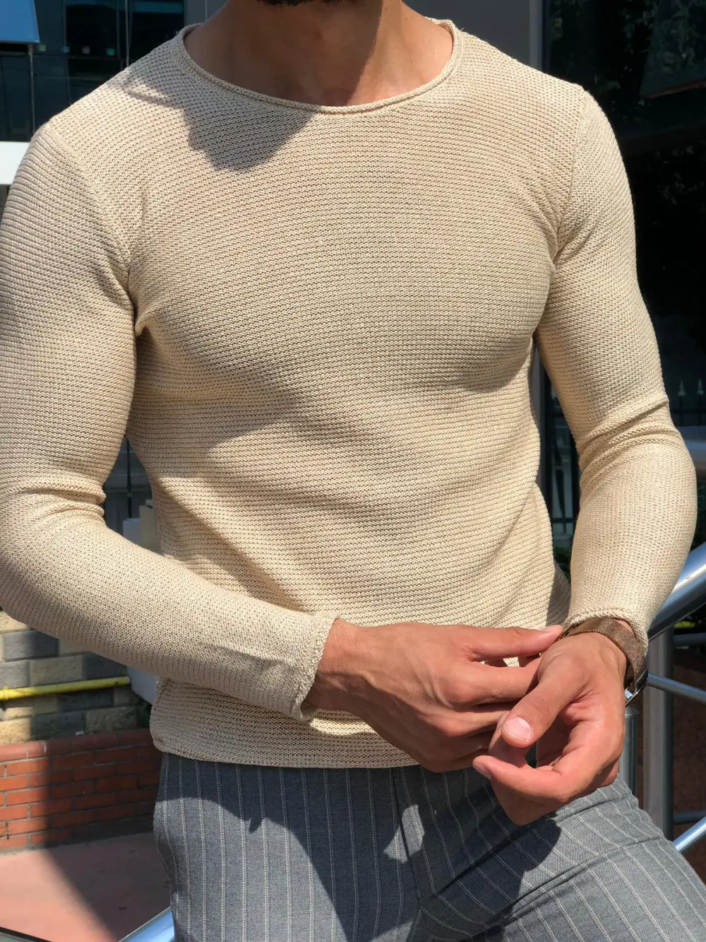 Relaxed Slim Fit Cotton Knit Sweater