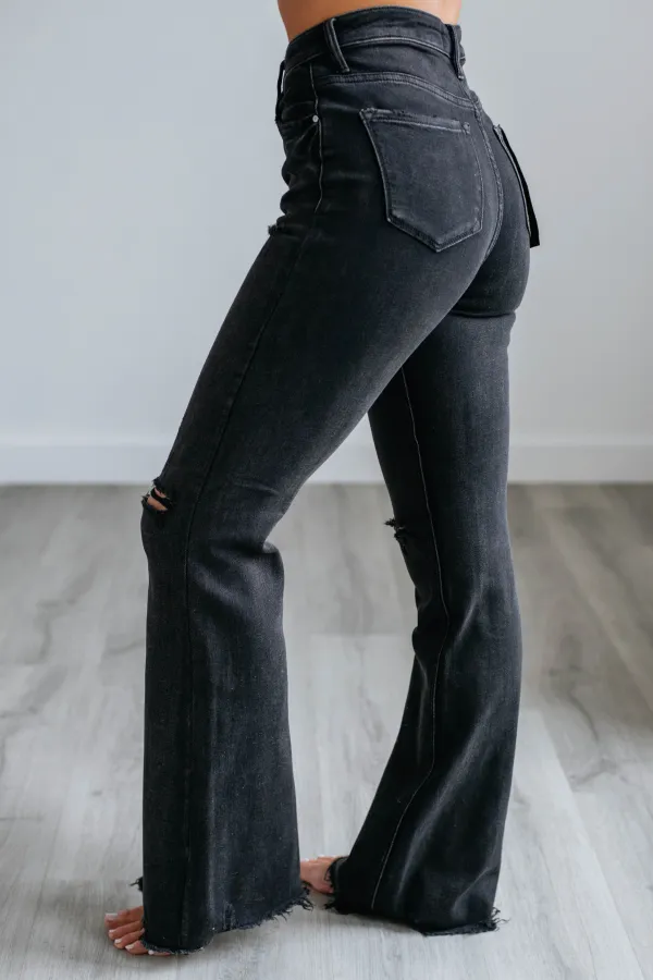 Women's High Rise Flared Leg Cotton Blend Jeans