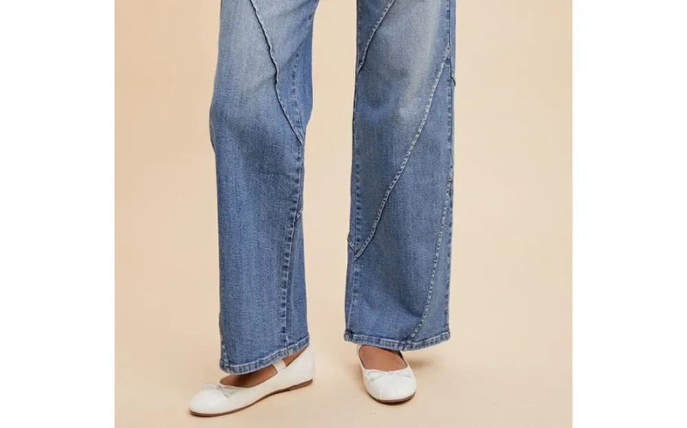 Decorative Seams Wide Leg Jeans