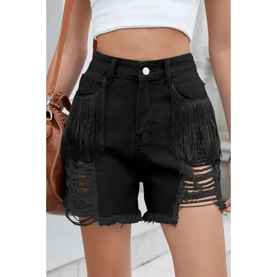 Distressed Fringe Denim Shorts