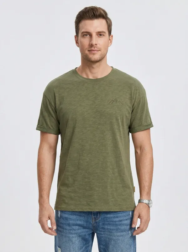 Men's Mountain Lover Olive Embroidered T-shirt and Distressed Jeans Set