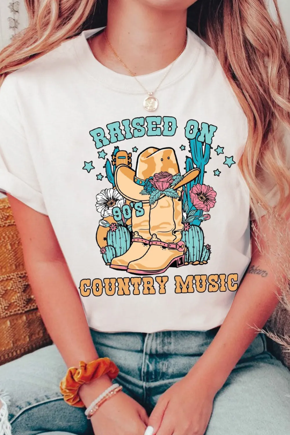 White Raised On Country Music Tee
