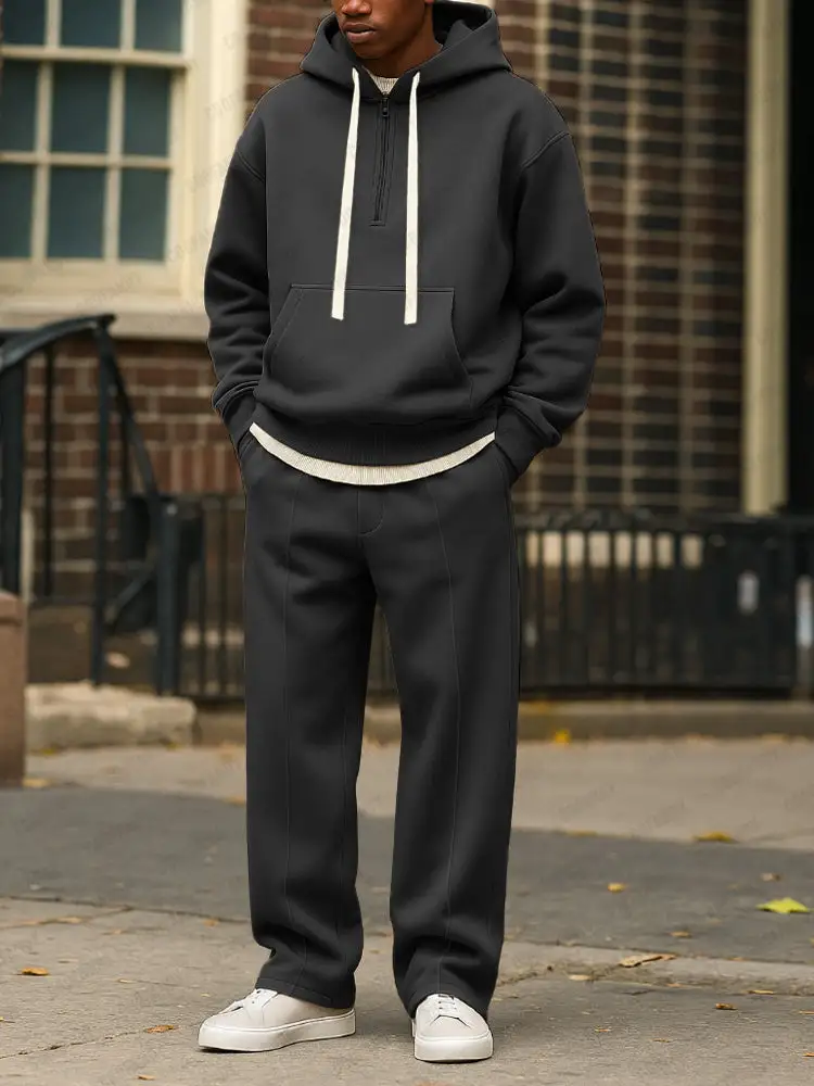 Sporty Loose Fit Hoodie Jogger Pants Set